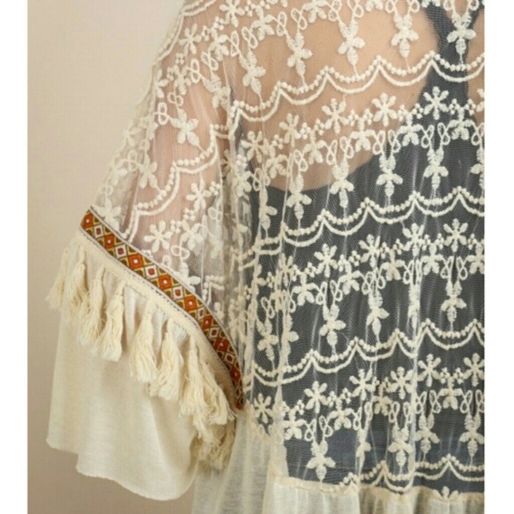 GORGEOUS Lace Kimono Wrap Duster Cardi New Boho - Picture 7 of 8